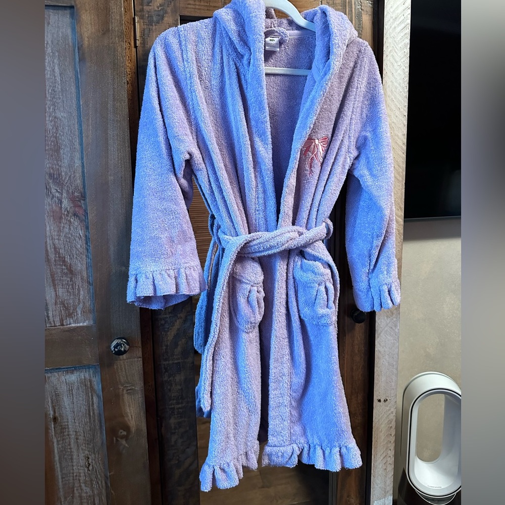 Children's Lavender Hooded Terry Robe with Ruffle Trim